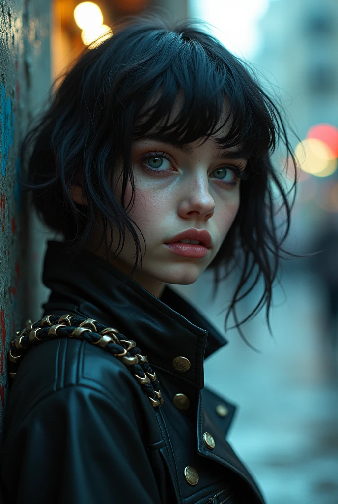AS-YoungV2, Caucasian, (leaning forward:1.4), emo, (downblouse:1.3), beautiful face, (heavy makeup:1.2), (black colored lipstick), (messy hair:1.2), (emo_hairstyle:1.2), black hair with purple color streaks, pale skin, freckles, happy face, petite body, slender body, (black colored open faux leather jacket:1.1), (black jeans:1.4), small breast, (detailed skin texture:1.1), (blush:0.5), (goosebumps:0.5), subsurface scattering, in a (crowded urban skate park:1.2), (breast focus:1.2), (closeup:1.3),
(masterpiece, best quality, photorealistic:1.2), bokeh, intricate details, 8k, HDR, canon d5, sharp focus, vivid colors,
<lora:emo_hairstyle:0.5>
<lora:downblouse-v1:1.1>