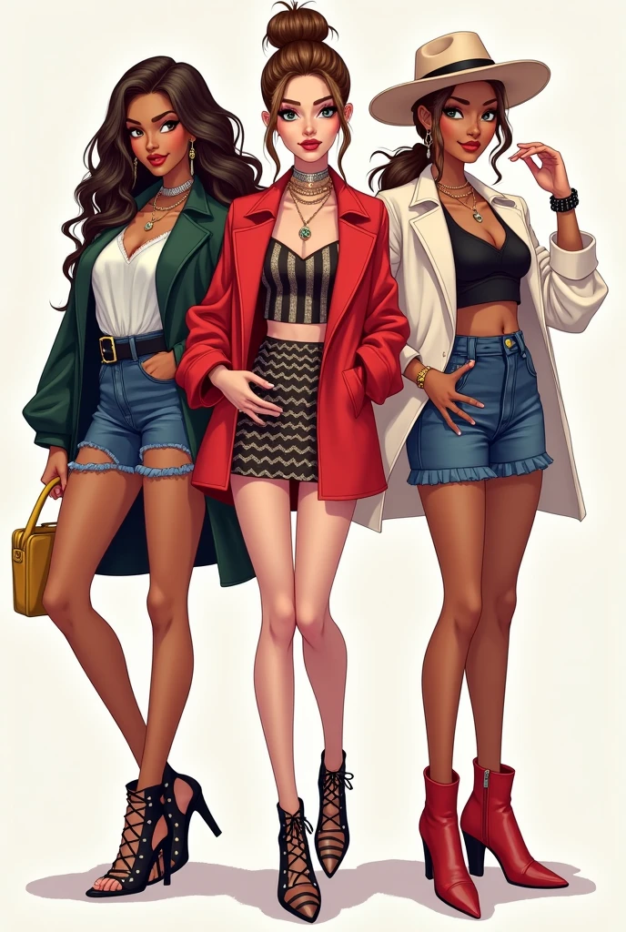 Create portfolio sketches for casual wear collection ensembles of 5 US based fashion buyer. For fashion Designer's professional portfolio. According to trend and colour of season 2025 summer spring.