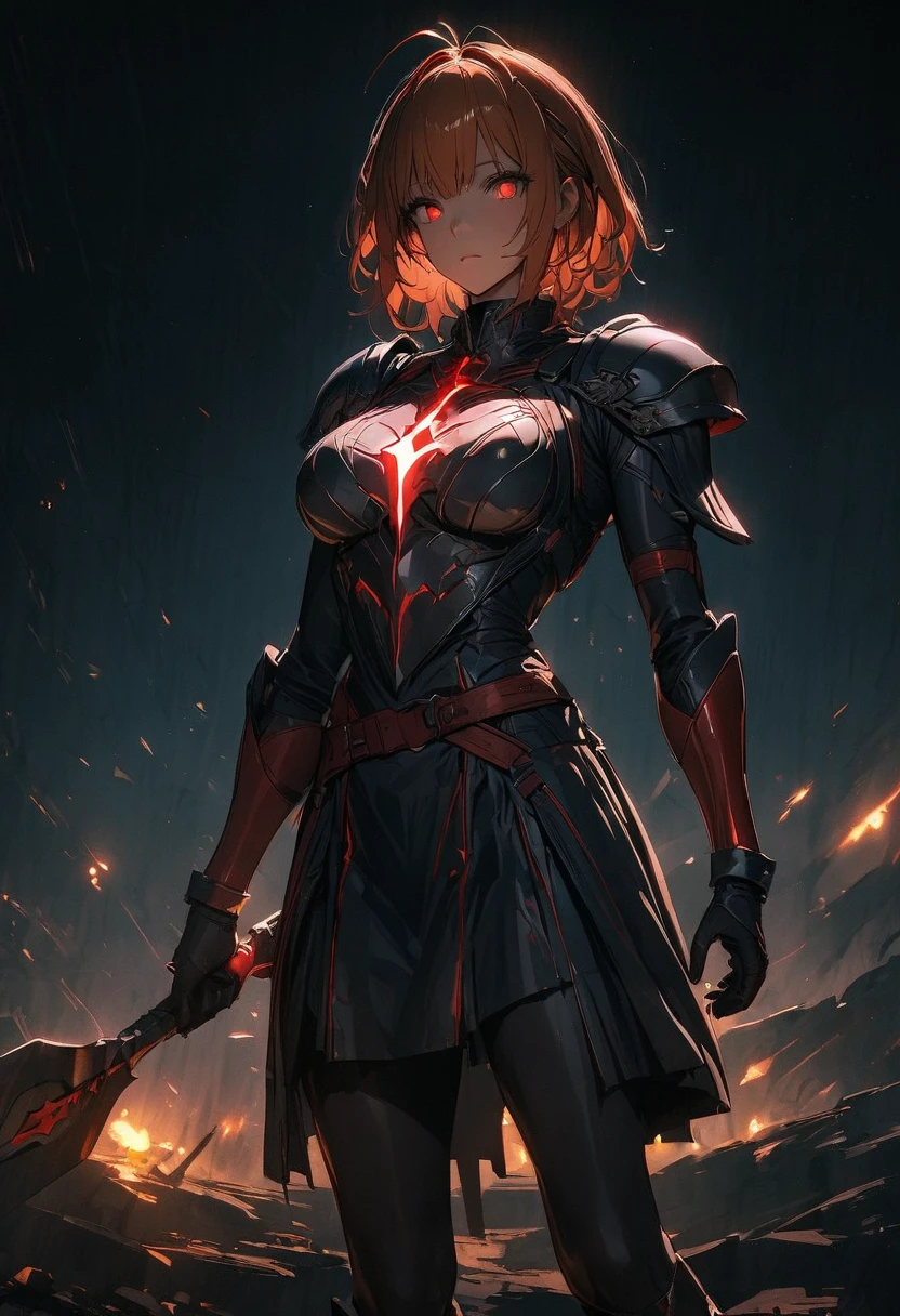 (((Knight Templar))) ((of the crusades))(((one male frame))(((armor))) (((red cross on the chest)))((she is wearing his clothes))(((8K))),((cuerpo completo))(((Amazingsword))), 8K, 1 girl, orange hair, glowing red eyes, , dark skin,  stripes everything like an unreal ray tracing engine render  ((hyperrealistic human style)),(((empty dark background))).  stripes everything like an unreal ray tracing engine render  estilo humano realista ,(((empty dark background)))., Softly lit, Intimate exquisite detail, sharp focus, Intrincadamente detallado, rewarded photography, small-catchlight, low contrast, high sharpness, facial-symmetry,  depth of field , cinematic background, Unreal Engine render, Central image, dream-like, Softly lit, intimate,  full body image  ,cuerpo completo,