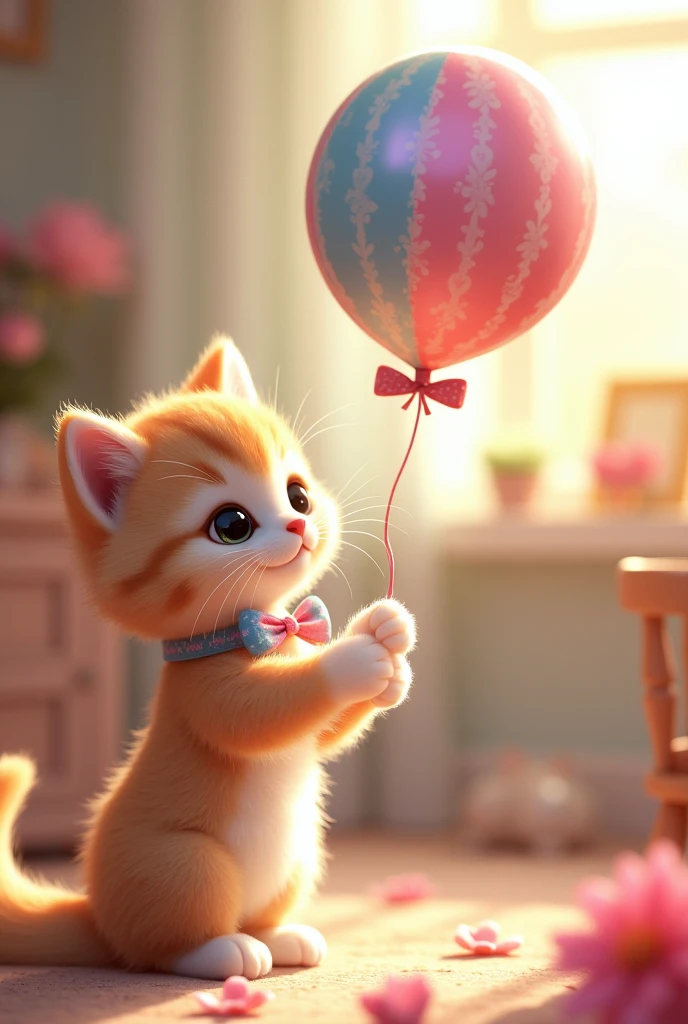 kitten, bow, balloon