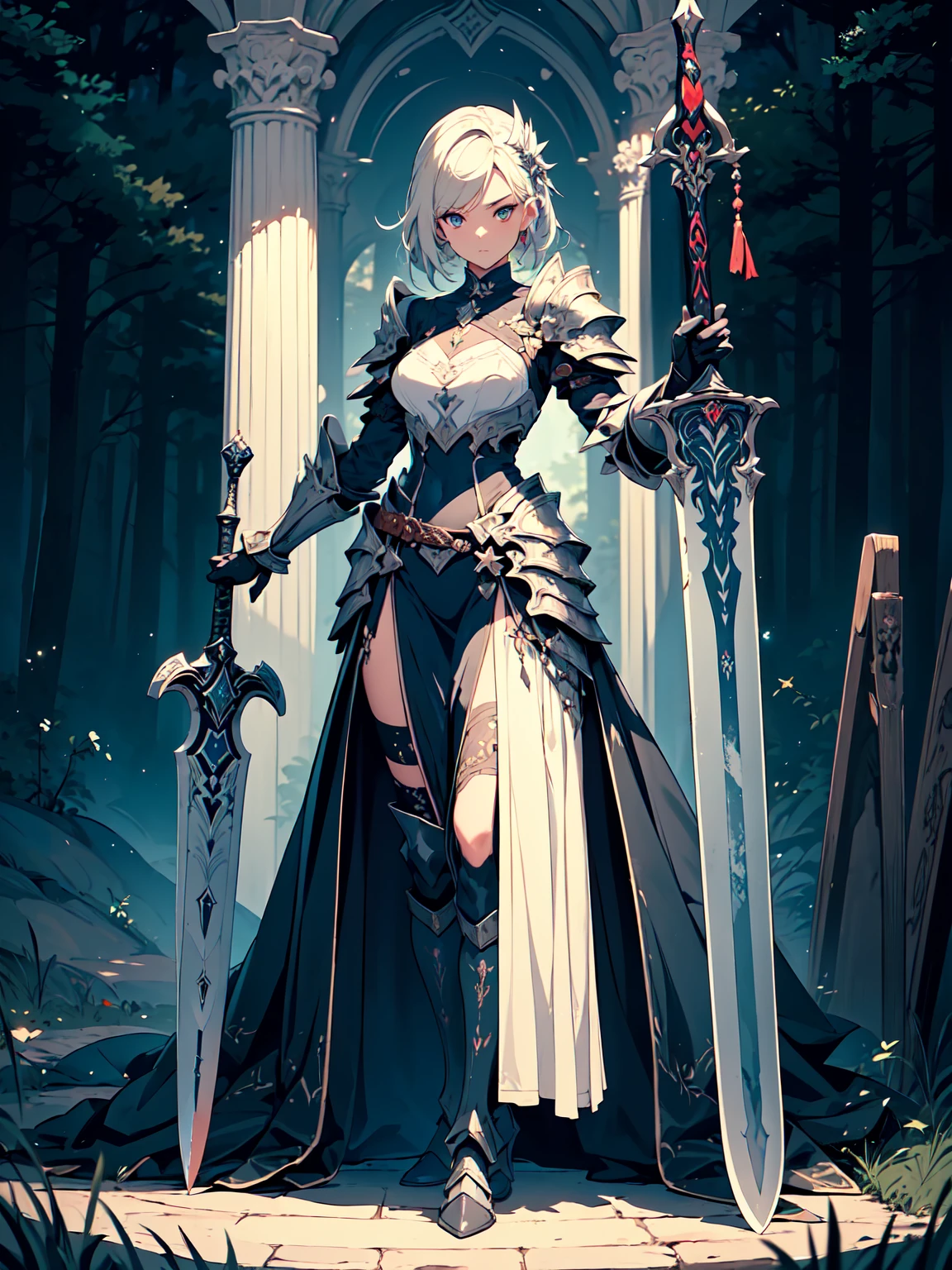 closeup cleavage, The world of dreams, Dark Elf Maiden, curly ponytail, with brown skin , long elf ears, The demons, humanoid creature, Light cloth armor, Her skin is brown, brown skin tone, 黑The eye, , Messy White Hair,low heel boots , armour, worn leather boots, Tattoos are,bag on back