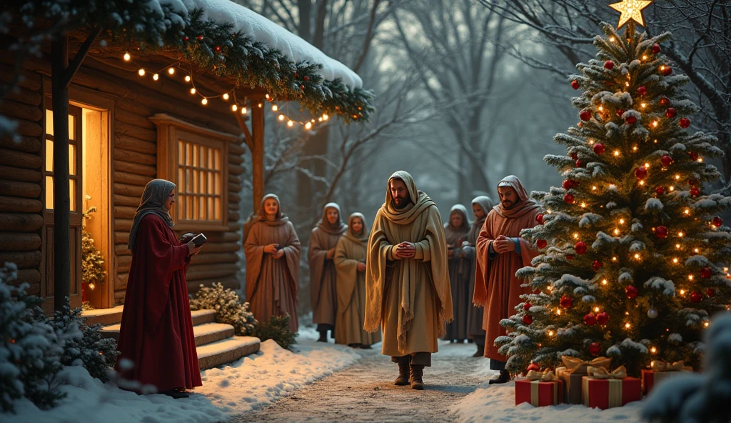 Show wise men living in their homes in the mountains.