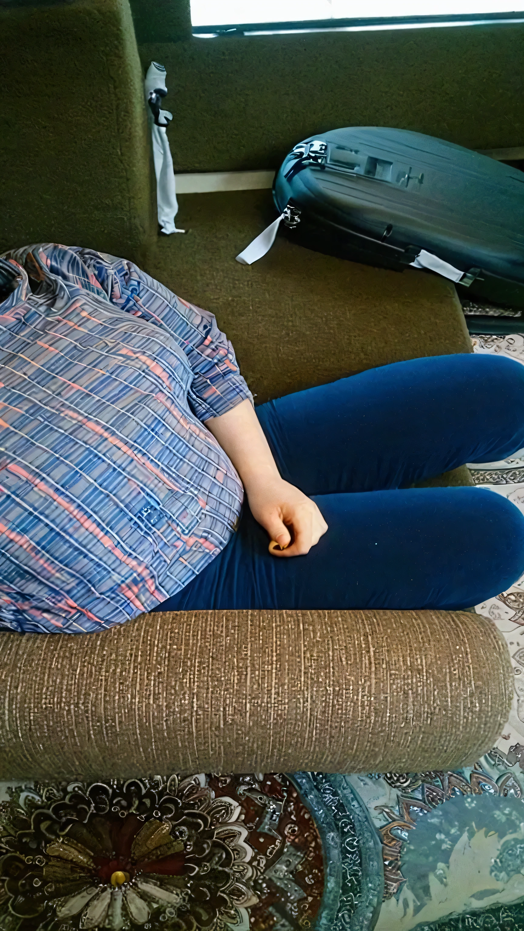 Araffe sitting on a couch with a remote in her hand - SeaArt AI