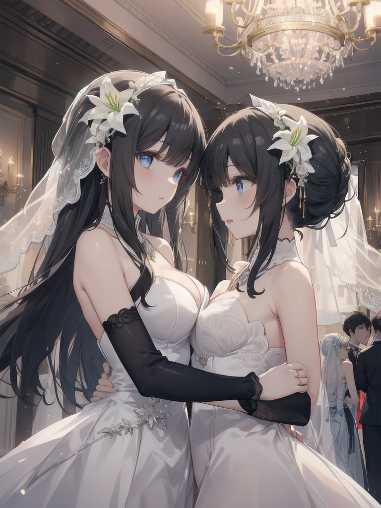 A girl，Long hair, bangs, black hair, Hair between the eyes, s eyes:（1.5),  (Medium Breast:1.2), 
rest clavicle, Wedding dress，Veil，wedding，White Dress，Flowers，The skirt is broken，White socks，Tights，White knee socks，
Looking at the audience, whole body,
indoors, church，permanent，permanent，
rest (masterpiece:1.2), best quality, high resolution, Unity 8K wallpaper, (illustration:0.8), (Beautiful and delicate eyes:1.6), Extremely detailed face, Perfect lighting, Extremely detailed CG, (Perfect hands, Perfect anatomical structure),