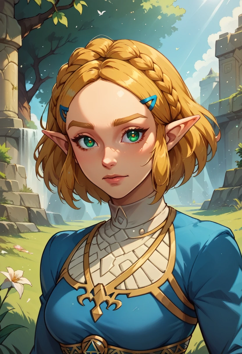 score_9, score_8_up, score_7_up, 1girl, High resolution, Very detailed, perfect lighting, beautiful detailed eyes, ((masterpiece,Best Quality)), absurdities, Alone, Pricess Zelda, \(breath of the wild\)