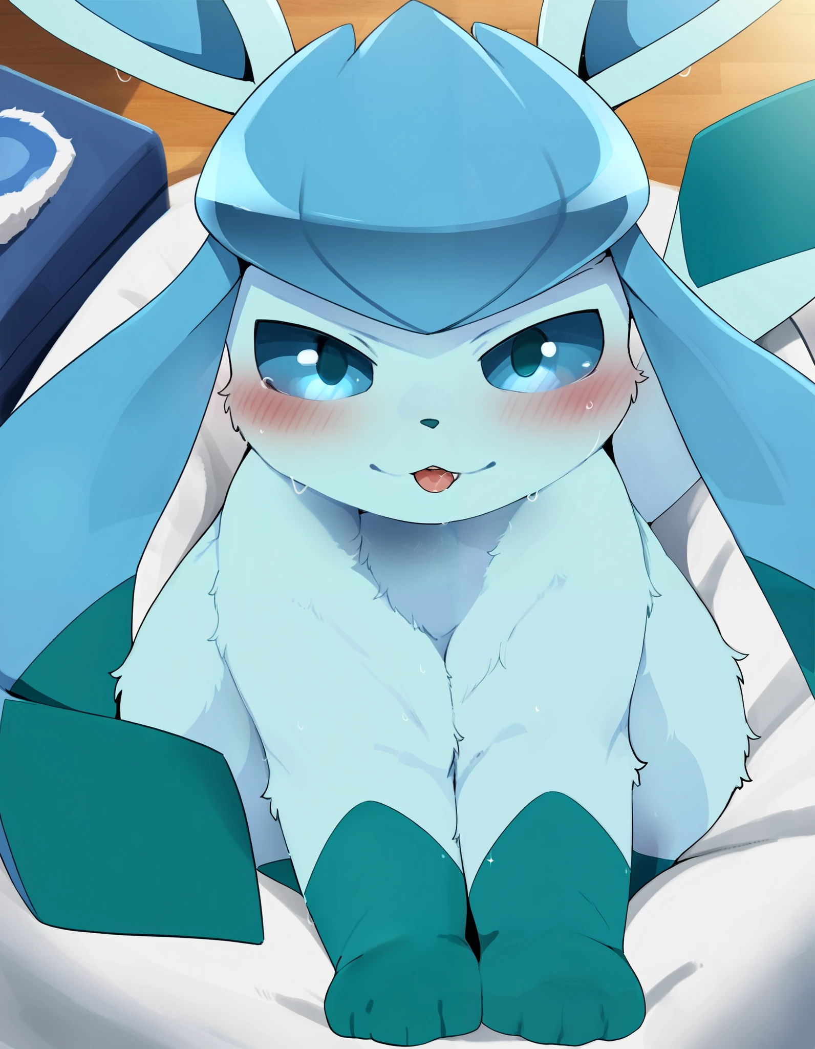 dagasi, body fur,  score_9, score_8_up, score_7_up, score_6_up, source_anime, rating_safe, Glaceon, Pokemon, furry female, nude, no clothes, animal, big ass, wide hips, looking at viewer, POV,