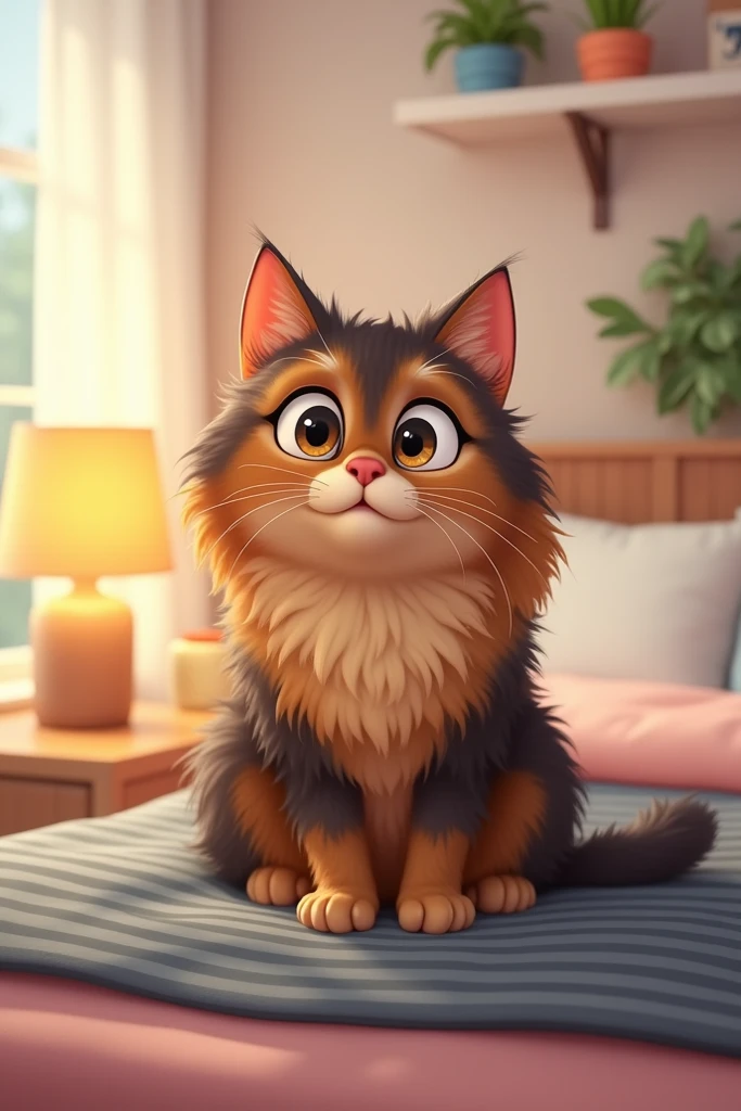 “a Cartoon-style Illustration Of A Long-haired Cat , With Natural 