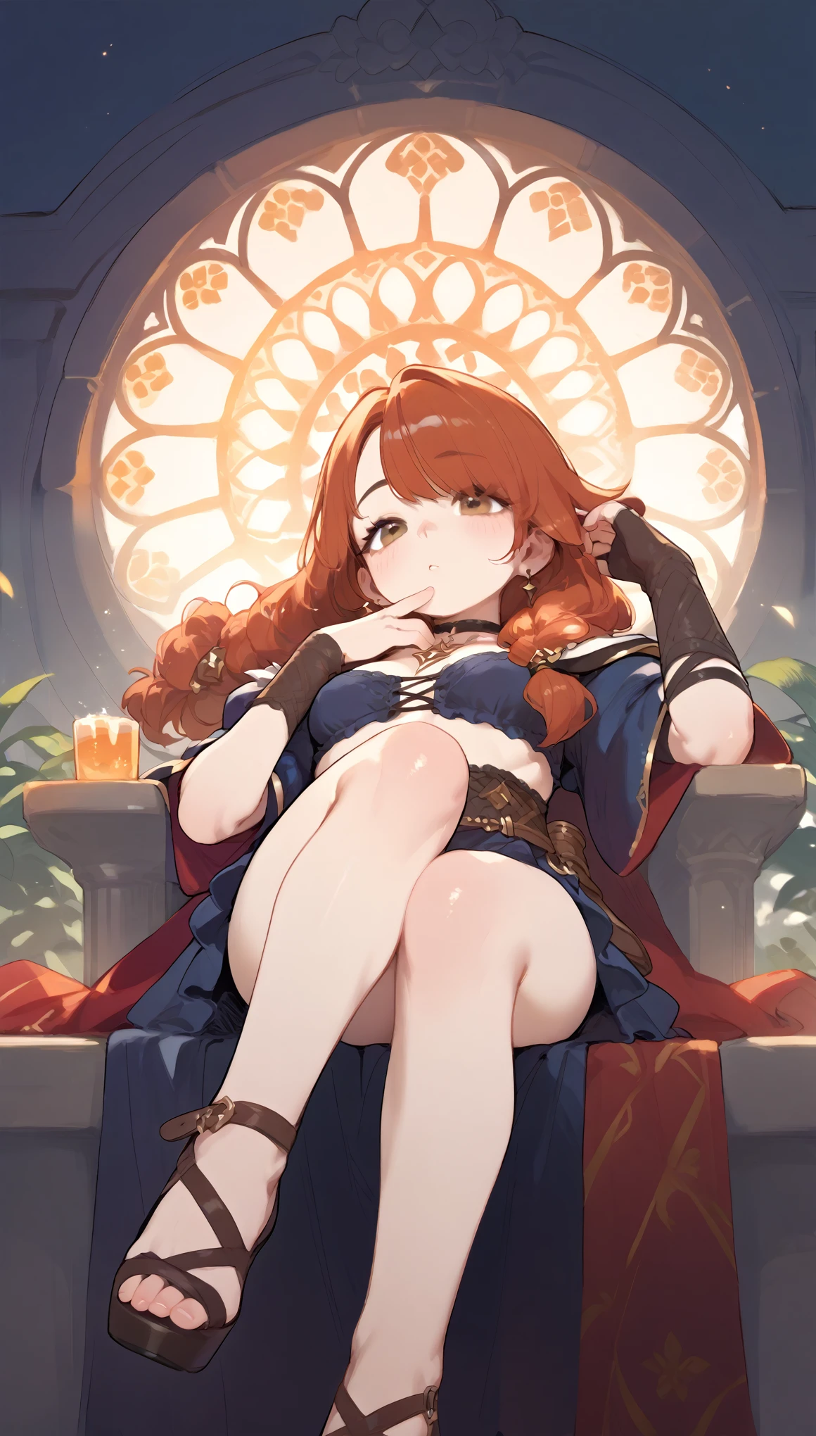 Beautiful woman with red hair in magic castle