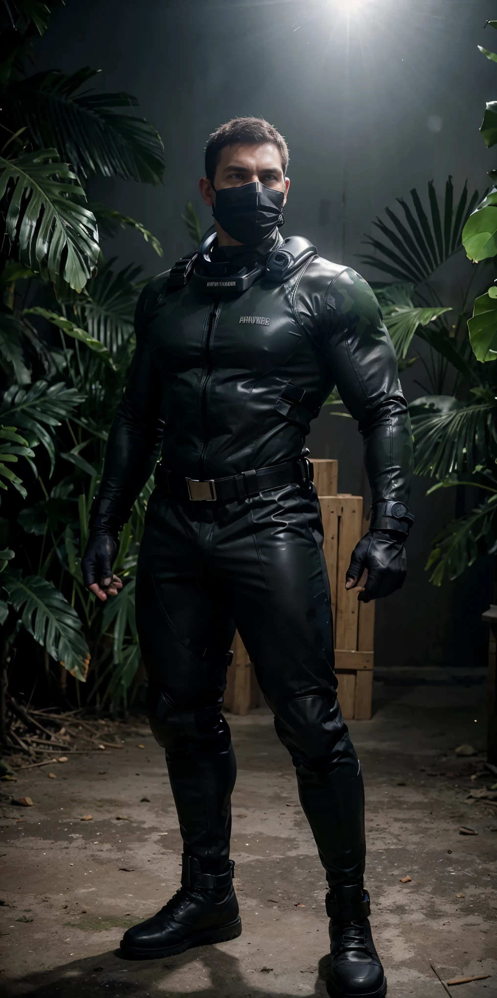 twink age 18, big chest pec muscles, cute twink, black hair with neon green tips, freckles. dark neon green city flooded waves storm background. wearing a tight smooth full body black nike latex suit wetsuit, black latex dog collar around neck, black latex gloves, black boots, surfing, ultra defined high definition nike logo on chest and thigh, full body suit, big crotch bulge, bodysuit, covers entire body. hot seductive pose. full body shot