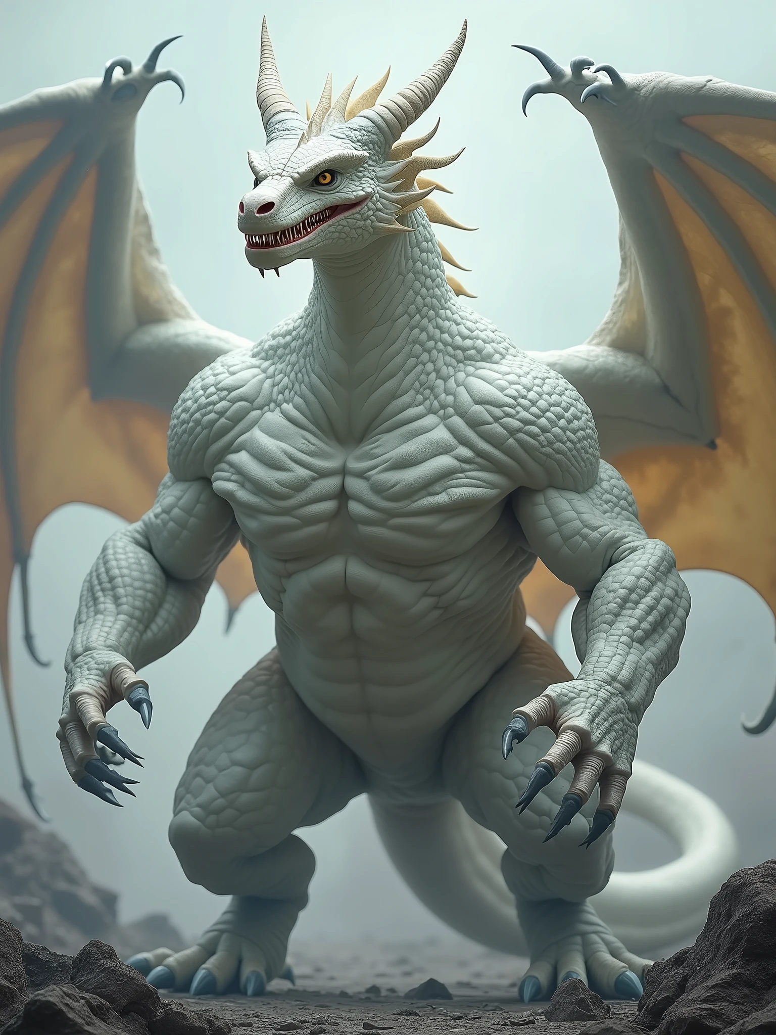 Naked fat squatting Dragon with white skin and white scales wearing a leather collar and white latex gloves on his hands and feet, white spats on feet. (high quality,4k,8k,highres,masterpiece:1.2),ultra-detailed,(realistic,photorealistic,photo-realistic:1.37), masterpiece,(intricate details), captivating artwork, artistically rendered, masterful strokes, attention to detail, tasteful composition, alluring charm, careful shading, great attention to anatomy, meticulous rendering, impeccable craftsmanship, vivid colors, perfect balance between realism and fantasy, An extremely obese and naked Anthropomorphic steampunk Dragon with a giant penis and giant testicles wearing nothing but a glossy leather dog collar around the neck and glossy white rubber gloves on his hands and feet with a glossy leather cock ring around the penis and glossy top hat on his head. Dragon is naked and has blue eyes. The Dragon is having a major orgasm with lots of sperm coming out of the penis. The penis is thick and fleshy as well as long and glossy with the Dragon rubbing his penis up and down with one hand The leather collar is glossy and extremely detailed. The Dragon is also wearing a glossy top hat which compliments his attire and is smiling with an evil grin while rubbing his penis. The Dragon takes pride in his attire by wearing his leather collar and rubber gloves at the same time as his leather cock ring and glossy top hat. The Dragon is showing authority by clenching his fists and showing off his power by flexing his biceps and ejaculating extreme amounts of sperm from his penis by rubbing it. The Dragon is a boss of his office and is showing a sense of authority. The Dragon is wearing a glossy top hat on his head to demonstrate his class and wealth. The Dragon's white rubber gloves are glossy and shiny as well as his leather collar which is adorned with a shiny buckle on the collar. The Dragon is wearing his dapper top hat and his leather collar and rubber gloves at the same time.