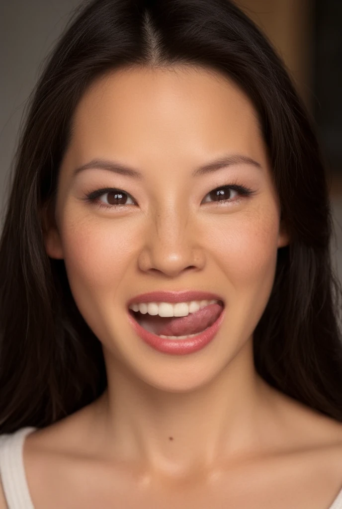 image of Lucy liu. with sxxxymouth. sexy tongue out seducing the camera. High quality image. accurate face