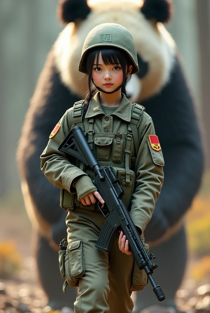 Photo-realistic, ultra-realistic, (very beautiful Japanese, famous Japanese idol:1.3), (Fully equipped for battle:1.5), large assault rifle on her back, (amazing view of white flower farm:1), (painful impressions, crying:1.3), (wearing an army soldier's Camouflage outfits with military helmet:1.5), (standing in the middle of the white flower farm:1.3), very large breasts, (tactical vest, military harness:1.3), (military long boots:1), dynamic angle, spectacular, (injured:1.3), (muddied, damaged wears, damaged body:1.3), holding a smiling child