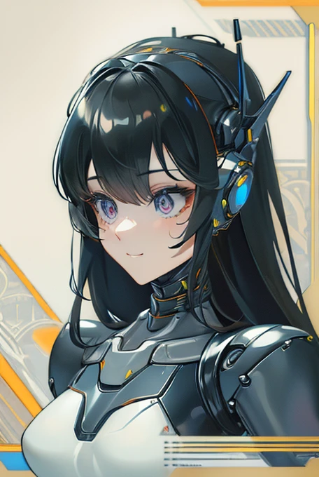 (masterpiece),(Highest quality),(Super detailed),(Best illustrations),(Best Shadow),(Absurd),(Detailed Background),(so beautiful), 16K, 8K, 4K,(Best Shadow),robotization,woman ,big bust,Robot Joint ,Metal skin,Black robot Suit,long hair,a black robot suit that covers the whole body,robot hand,cyber bodysuit,mecha head,(Detailed hands and fingers:1.2),Ball joint robot body,doll joint,beautiful face,beautiful robot girl,robotic eye,robotic hands,(no more human skin),android girl,cyborg girl,F cup, sexy body,(machine made joints:1.2),(machanical limbs:1.1),(blood vessels connected to tubes),(mechanical vertebra attaching to back),(mechanical cervial attaching to neck),no messy picture style,no emotion,tech control,black robot suit,maintenance,smile