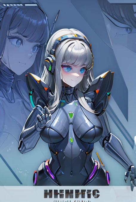 (masterpiece),(Highest quality),(Super detailed),(Best illustrations),(Best Shadow),(Absurd),(Detailed Background),(so beautiful), 16K, 8K, 4K,(Best Shadow),robotization,woman ,big bust,Robot Joint ,Metal skin,Black robot Suit,long hair,a black robot suit that covers the whole body,robot hand,cyber bodysuit,mecha head,(Detailed hands and fingers:1.2),Ball joint robot body,doll joint,beautiful face,beautiful robot girl,robotic eye,robotic hands,(no more human skin),android girl,cyborg girl,F cup, sexy body,(machine made joints:1.2),(machanical limbs:1.1),(blood vessels connected to tubes),(mechanical vertebra attaching to back),(mechanical cervial attaching to neck),no messy picture style,no emotion,tech control,black robot suit,maintenance,smile