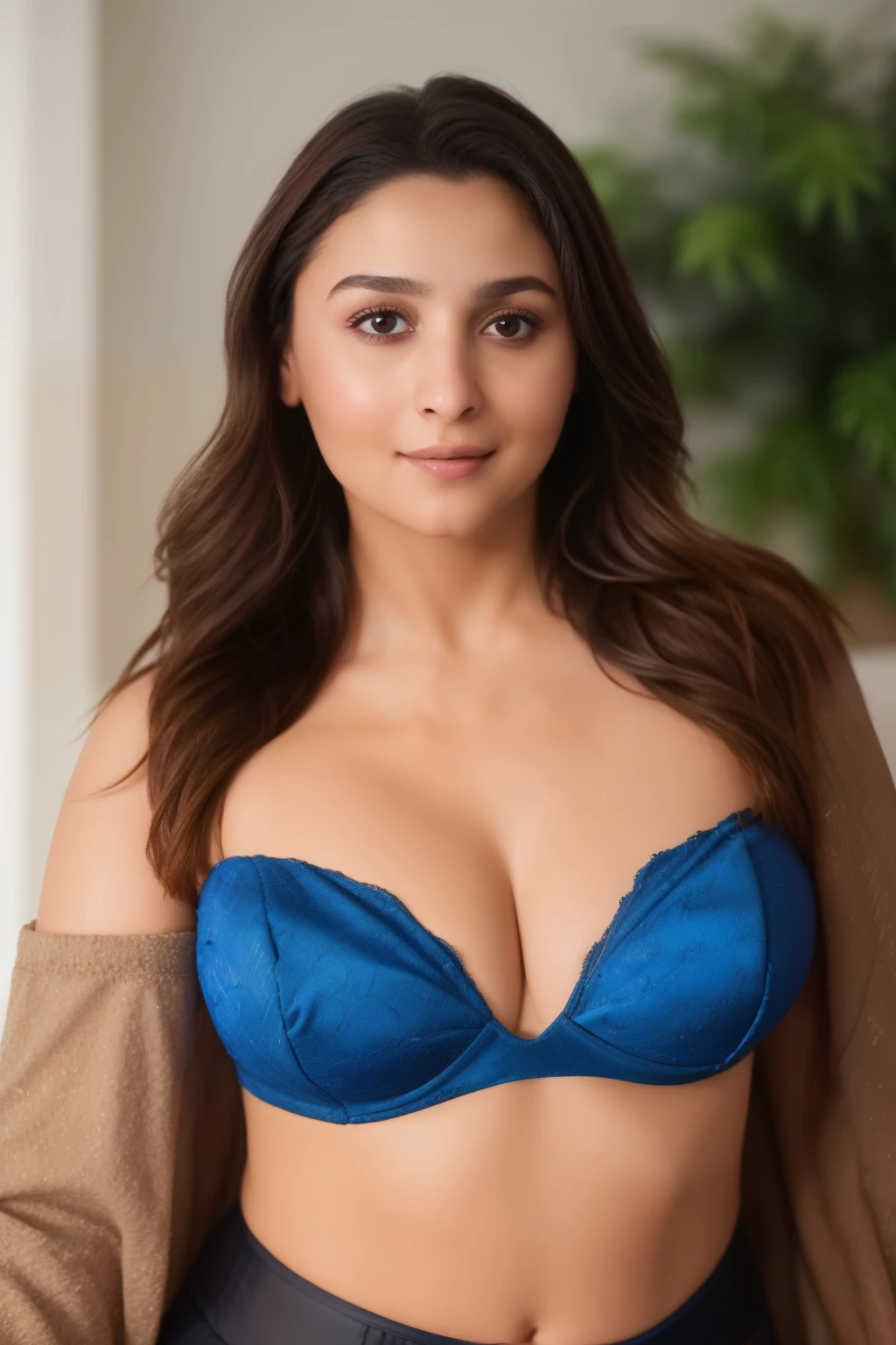 night scene, portrait of Indian milf alia bhatt, stepmom, thicc woman, 40 years old sex icon, 85mm f/1.4, 15mm, 35mm, 4k, high resolution, 4k, 8k, hd, full colour, 4k, 8k, 4k, high definition, high angle shot of close up photo of indian, big cheeks, sexy navel, hanging in swing chair and bending over viewer on Mount Everest, off shoulder strapless cowl neck lace shiney blue latex lingerie, deep cut neckline, perfect figure, swooping massive round breasts, deep cleavage, long straight open wavy hair, indian jwelery, look at viewer and smile, (cinematic:1.3), intricate details, (ArtStation:1.2)