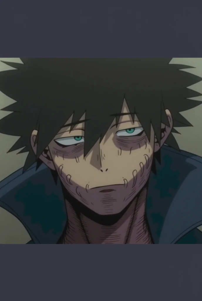 (obra - prima), dabi, my hero academia, (melhor qualidade), cabelo preto, fogo azul, pele queimada, realista, rosto detalhado, perfection, hiper realista, own hands together, olhar serio