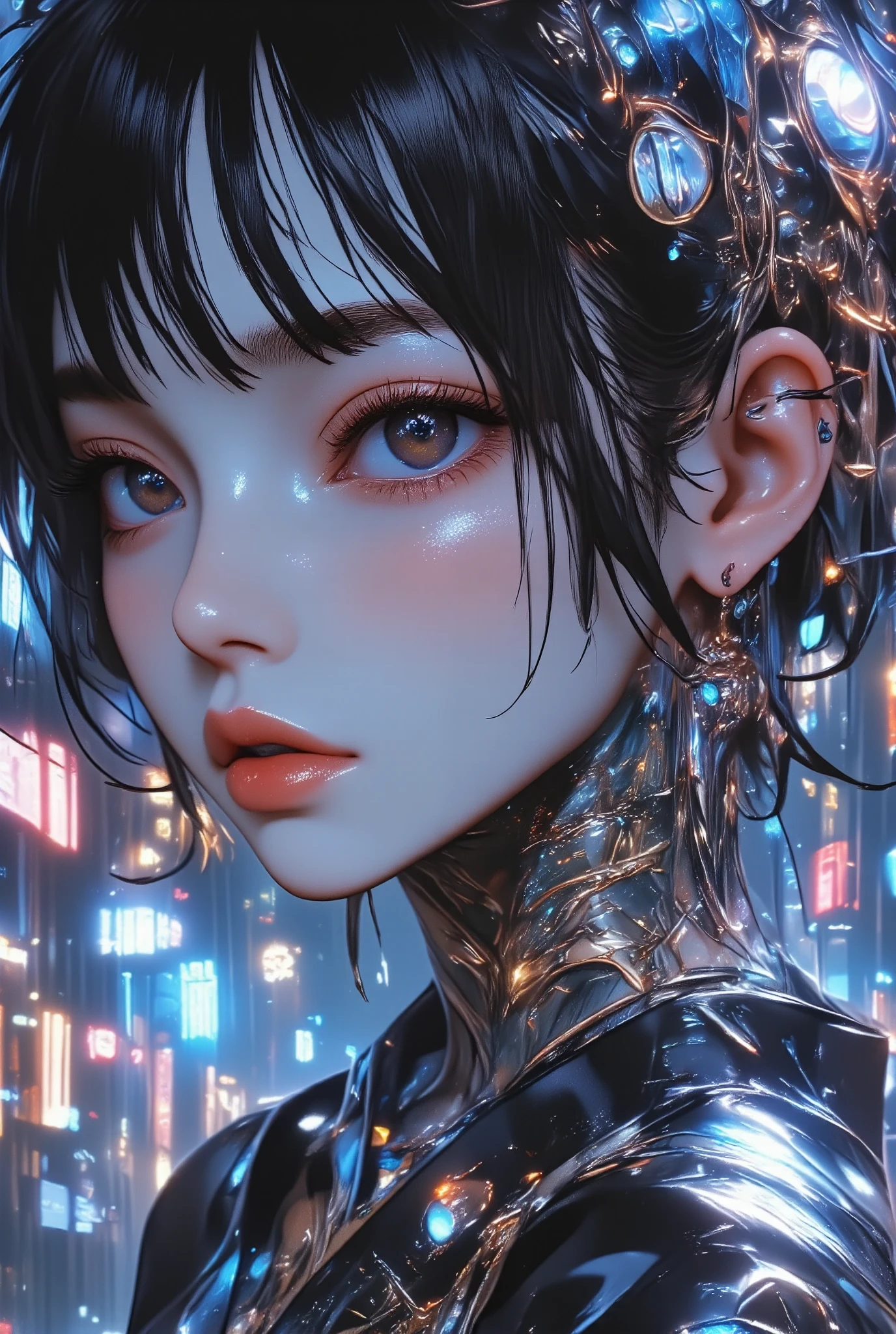  a close up of a woman with a tattoo on her neck, cyberpunk art inspired by Yanjun Cheng ,  trend in CGSociety , arte digital,  work of art in the style of Guweiz, of a Taiwanese girl with tattoos,  neck tattoos , Ilya Kuvshinov. 4k, cyberpunk aesthetic, Ilya Kuvshinov landscape , Beautiful face of a cyberpunk girl, guweiz, chiaroscuro, UHD, Retina,  masterpiece , Accurate, anatomically correct, textured skin, Super detail, high details,  high quality ,  award winning , best quality, highres, 1080P, HD, 16K