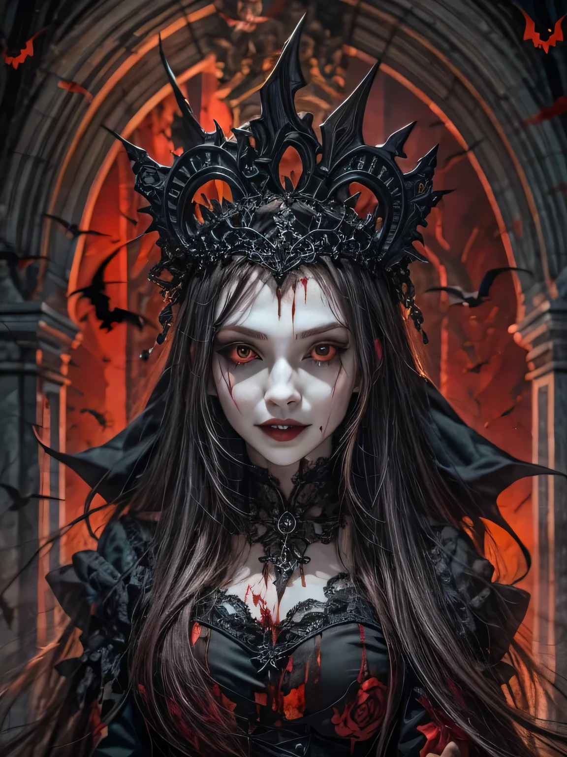 arafed woman with a crown and a ring on her finger, dark high-contrast concept art, dark fantasy horror art, girl with white eyes, horrific digital art, in style of dark fantasy art, creepy!!, dark but detailed digital art, american mcgee's alice, corpse bride art style, gothic maiden anime girl, horror illustration, deviant art