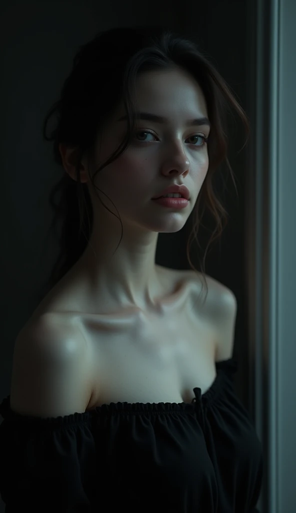 Teen bare breasts, へそ, (body skinny:1.3)、(ssmile:1.5)、(nude:1.5)、(A is ..:1.5)、sad , perfect blue eyes, pale gothic skin, smooth and silky skin,