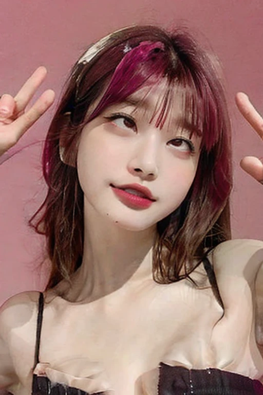 ((top-quality、8K、masterpiece:1.3))、Beautuful Women、18year old、Round face、Hide your face、1girl in、Beautiful breasts:1.3、Slender Abs:1.1、bath robe、cleavage of the breast、Long pink hair、hyperdetailed face、very detailed lips、A detailed eye、二重まぶた