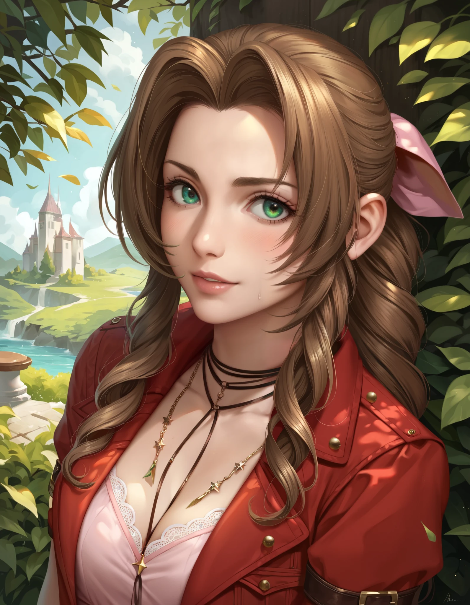 score_9, score_8_up, score_7_up, masterpiece, source_anime, BREAK, 1girl, aerith_gainsborough, final_fantasy, 1girl, brown_hair, green_eyes