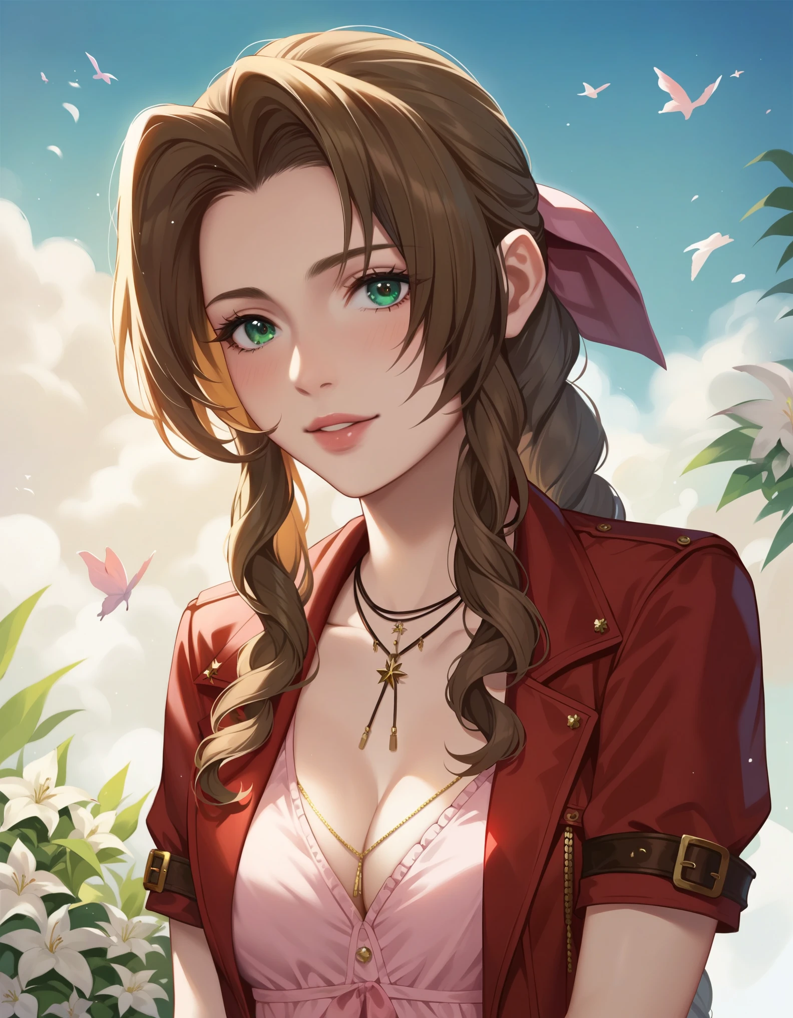 score_9, score_8_up, score_7_up, masterpiece, source_anime, BREAK, 1girl, aerith_gainsborough, final_fantasy, 1girl, brown_hair, green_eyes