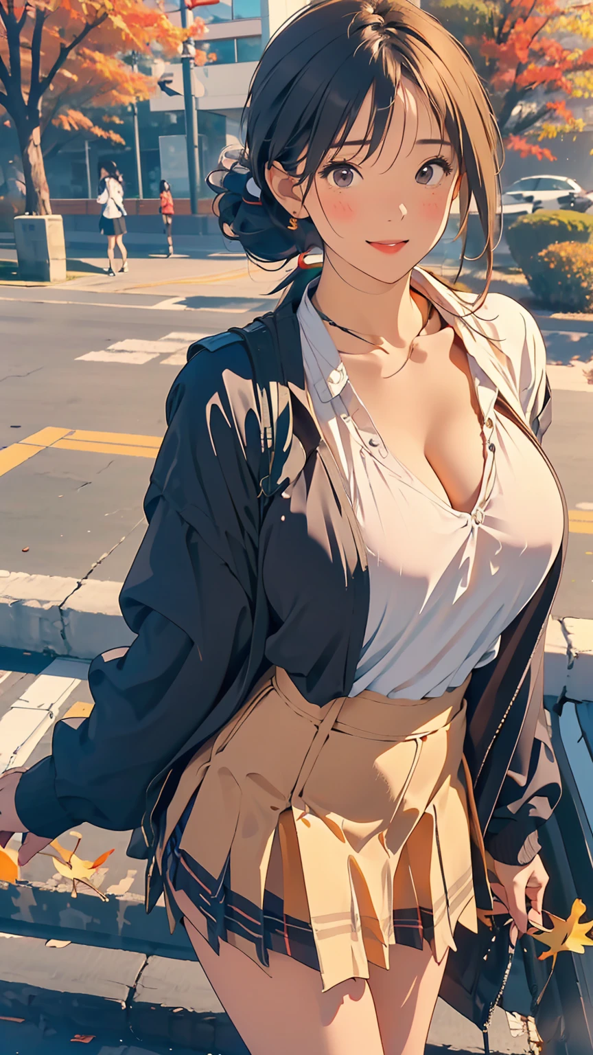 ((best qualtiy)), ((tmasterpiece)), (the detail:1.4), 3D,Complete body, Beautiful image of modern urban woman,cabellos largos dorados,huge tit,Crop topping,Superskirt,heeled sandals