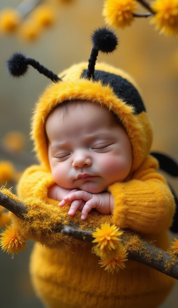 sleeping baby, with clothes, cashew fruit accessories