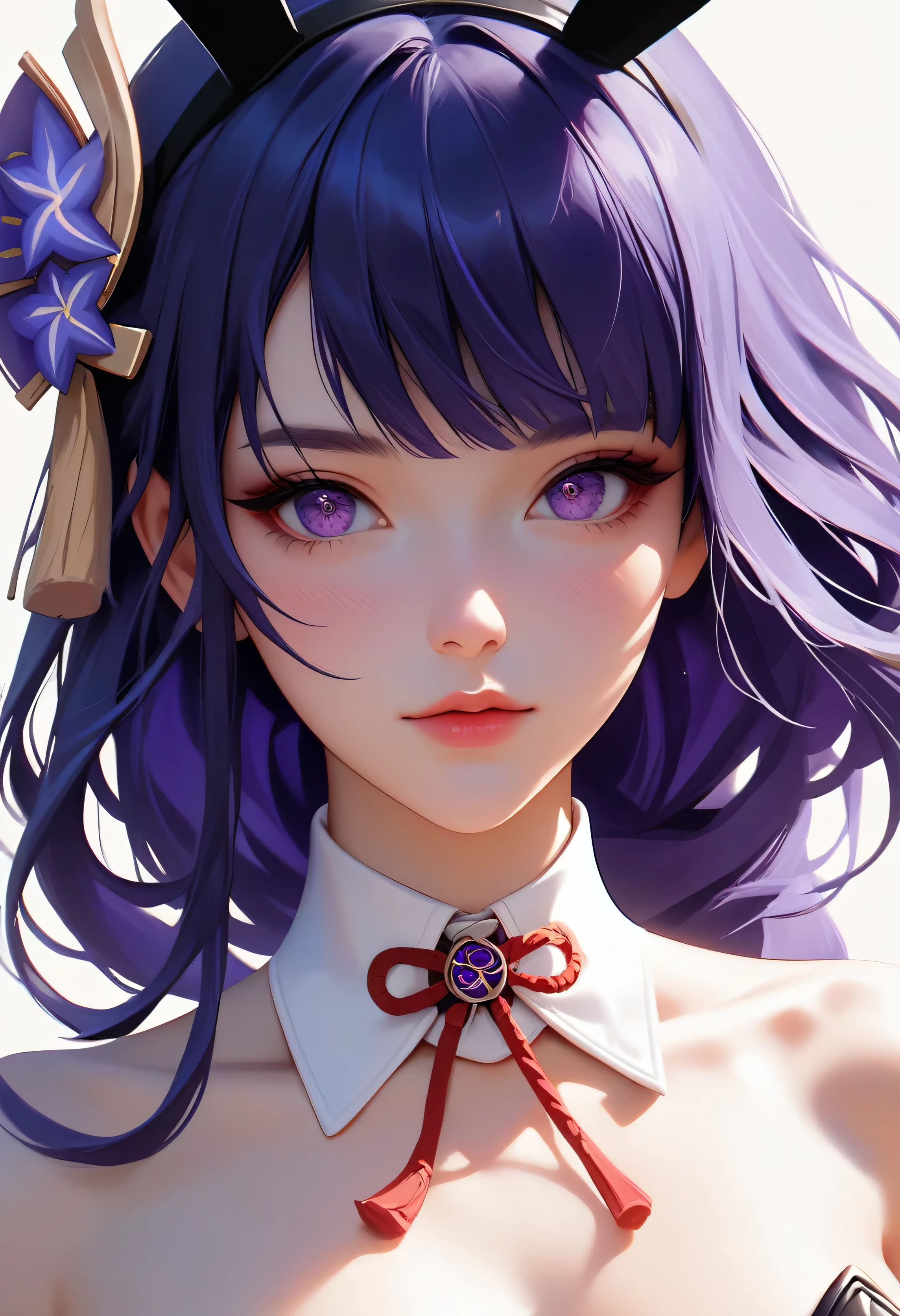 score_9, score_8_up, score_7_up,source_anime, high res image,masterpiece,best quality,girl,cute face,clear skin,raiden_shogun_genshin,bunny suit,bust close up,