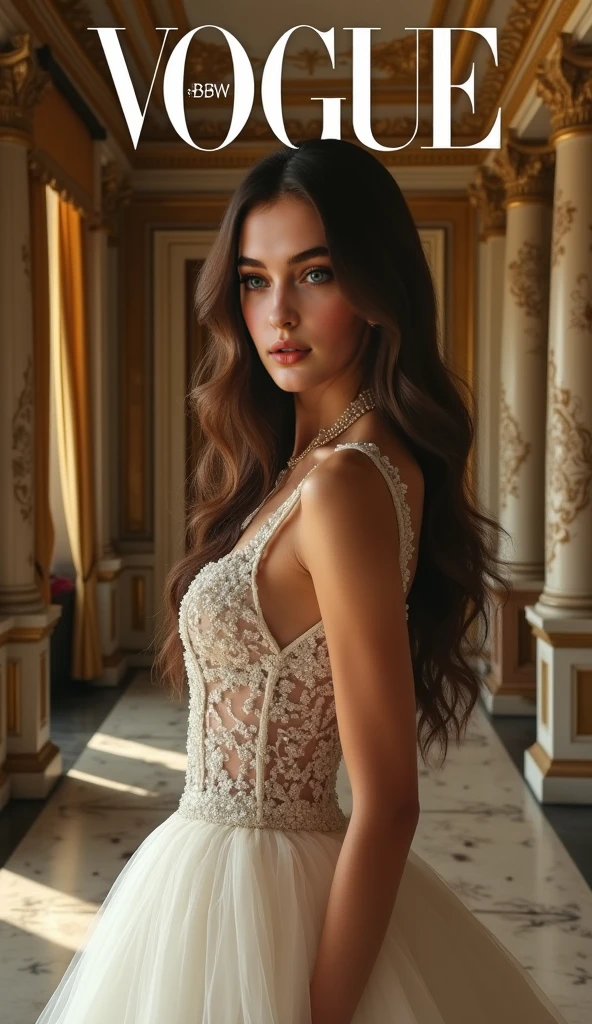 ((((((European girl, 16 years)))))), (((in a very long, fluffy dress with many skirts on wide straps in a small pattern in the style "Fantasy of the future", lace gloves above the elbow))), (((((deep neckline))))), beautiful female figure, ((((full body shot from head to toe)))), very erotic pose, thin waist, high facial detail, Photorealistic, 8k, 16K, cinematic lighting, sexy angle, Beautiful bright eyes, lustful look, plump sexy lips, beautiful holiday hairstyle, Beautiful cosmetics, Jewelry, Sharp Focus, complex parts, bright colors, warm color palette, super detailed photography, soft light, high-fashion, Glamour, 