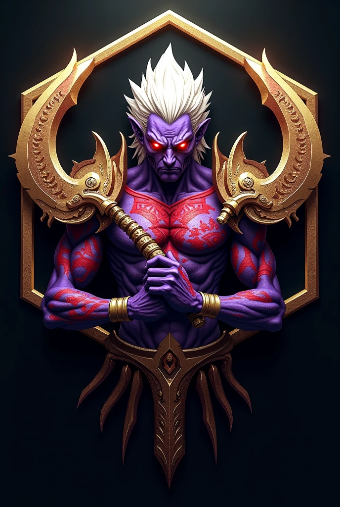 male focus, grey skin, abs, purple glowing eyes, facial mark, red scarf, varus, best quality, depth of field, cinematic lighting, bokeh, <lora:20231226-1703561838580:1>