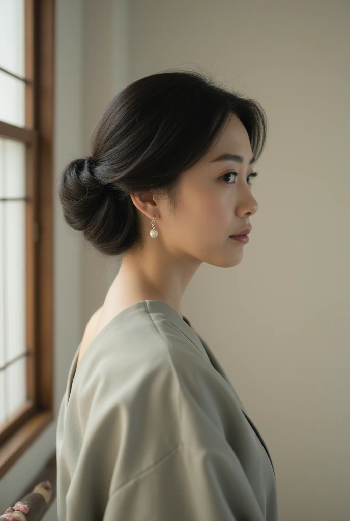 her nape, with a hairclip in her bun <lora:Hairbun_Clip:0.8> | 8k RAW photo, highest quality, best shadow, intricate details, interior, , muted colors, high contrast style, languid, tempting, sensual, seductive, longing, yearning, smitten, dark photography studio, minimal lighting, deep shadows, stark contrasts, dramatic highlights, bold color, alluring, captivating, striking, unforgettable, stunning, breathtaking, timeless beauty |dim lighting, geisha, eroticism ,