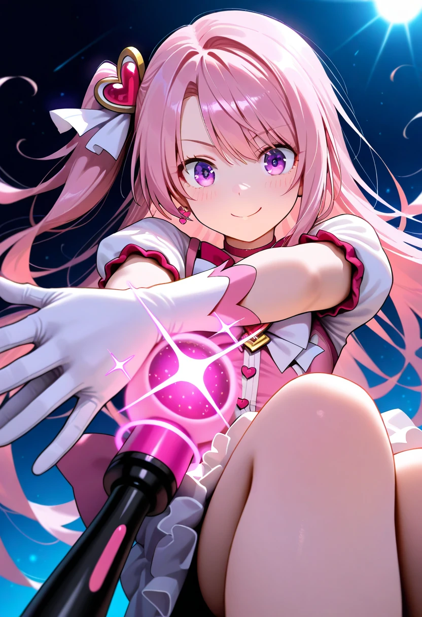 masterpiece, best quality, very aesthetic,dramatic lighting,1girl, solo, kawaii,magical_girl, smile, dynamic_pose, long magic wand