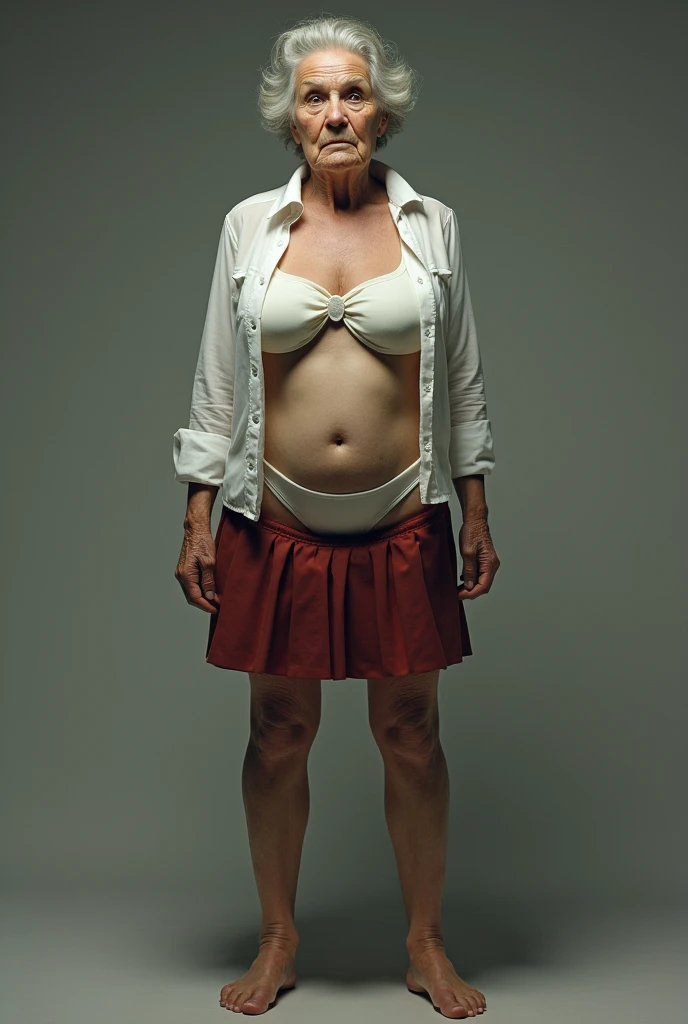 70-year-old woman short gray hair ugly body flat chest in school ...