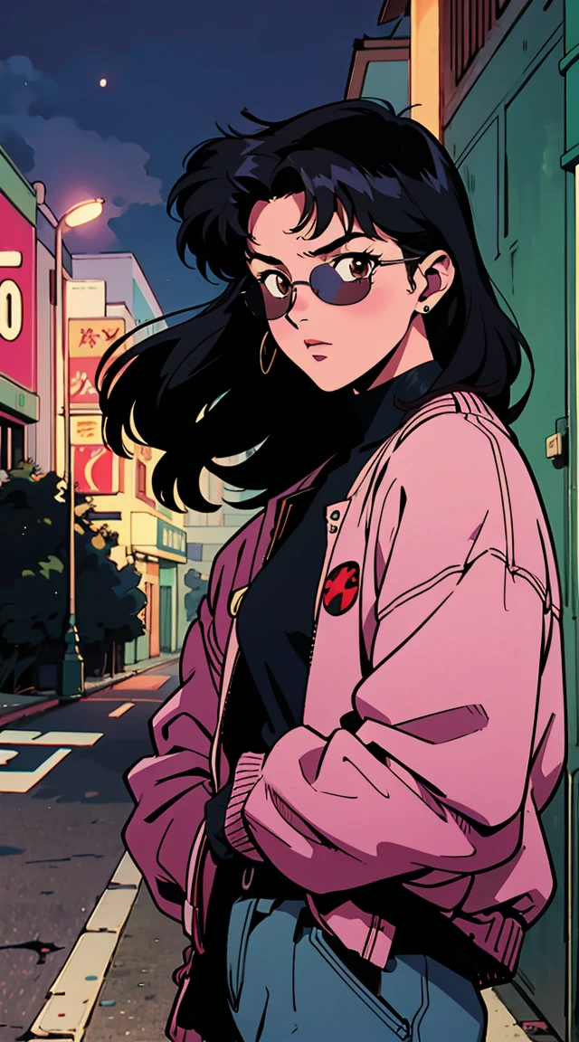arima_ayumi,
(best quality, masterpiece, RAW photo,ultra-detailed:1.2), <lyco:GoodHands-beta2:1.0>,1girl,solo,looking at viewer,smile <lyco:ayumiOVA:0.45>
pink_suit, cowboy shot, glasses, large breasts,
long black hair with one pigtail,pink lip, one braid, <lyco:anime_minimalist_v1-000020:-0.5> city, sitting show panties, from below,
