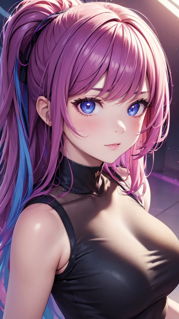 1 Girl, Colorful themes, Synthwave Sky,( Quality Best ,  high quality,  High Resolution ),  actual , Super Fine,  Highly Detailed Facial Features ,  ridiculous results ,   actual  lighting and reflections,  Highly Detailed Facial Features , See-through shirt, Best Photo, high quality illustration