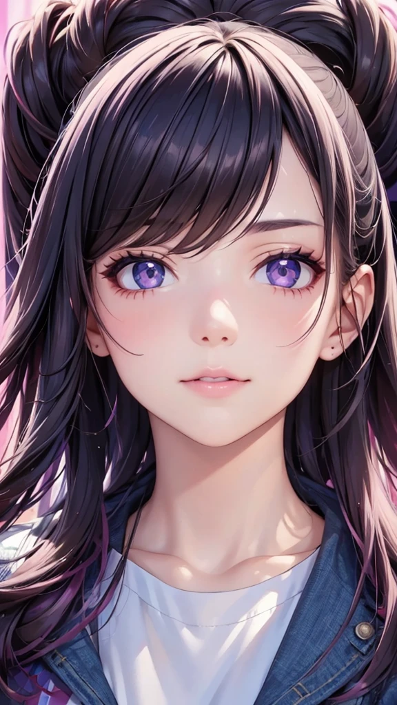 1 Girl, Colorful themes, Synthwave Sky,( Quality Best ,  high quality,  High Resolution ),  actual , Super Fine,  Highly Detailed Facial Features ,  ridiculous results ,   actual  lighting and reflections,  Highly Detailed Facial Features , See-through shirt, Best Photo, high quality illustration