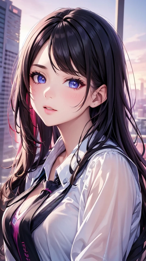 1 Girl, Colorful themes, Synthwave Sky,( Quality Best ,  high quality,  High Resolution ),  actual , Super Fine,  Highly Detailed Facial Features ,  ridiculous results ,   actual  lighting and reflections,  Highly Detailed Facial Features , See-through shirt, Best Photo, high quality illustration