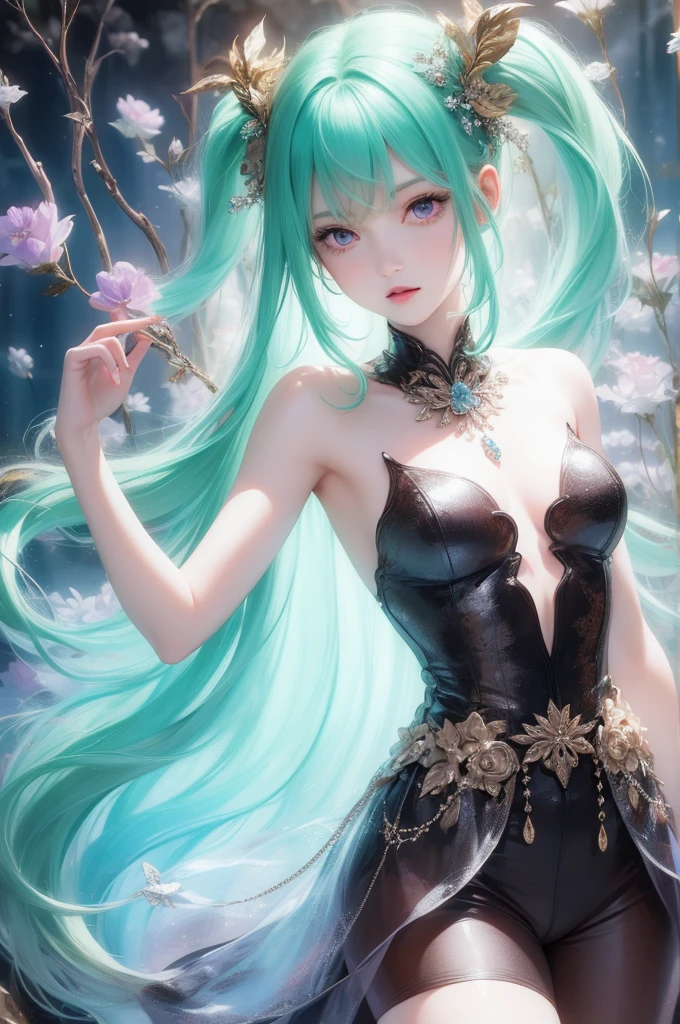 art, Unity 8k壁纸, Ultra-detailed, Beautiful and aesthetically pleasing, (s fractal art: 1.3), flower, girls, (Hairstyles: Long hair) Ocean, Extremely detailed, Cowboy shot, The most beautiful, Seafoam, Buble, cute big breasts, ultra quality, random background, random dress, --auto --s2