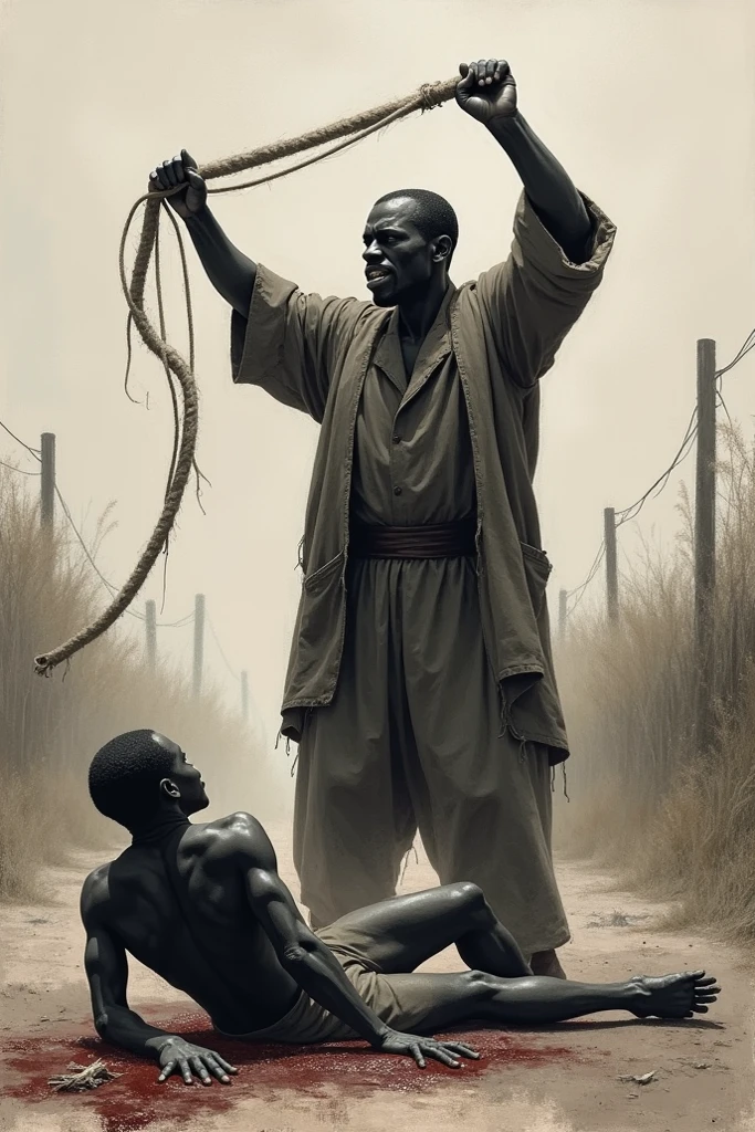 Naked black man whipped by superblancoman