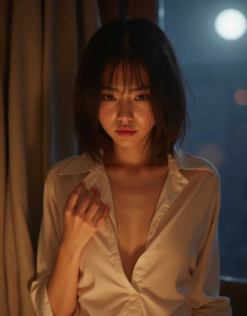 (8k、RAW Photos、top-quality、masterpiece:1.2)、(realisitic、Photorealsitic:1.37)、1人、japanes、25-years old、femele、deep in the night、Moon Night、The rooftop of a building overlooking the town、Night sky with the moon shining、photon maping、Radio City、Dark brown hair、(full bodyesbian)、详细的脸、Detailed lips、detailedeyes、More skin、二重まぶた、(huge-breasted:1.5)、(see-through dresses、Dress with wide open chest)、no-bra、Panties、a necklace、high-heels、(The shape of the pubic area is clearly visible)、perfectbody、shinny skin、sexe、sexy fa expr、Make eye contact with the camera
