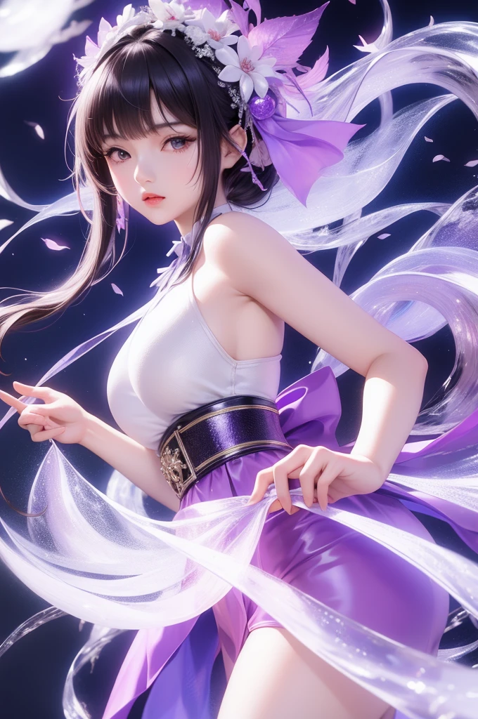 ((highest quality)), ((masterpiece)), (detailed), Perfect Face, ,((Rhythmic Gymnastics, Dancing in spirals and circles with ribbons)), Black Hair, Long Hair, Surrealism, Cast a Shadow, tachi-e, Cinema Lighting, Projected Inset, Fujifilm, 8k, 超detailed, Accurate, highest quality, Ultra-high resolution, Anatomically correct, 16k, Cowboy Shot