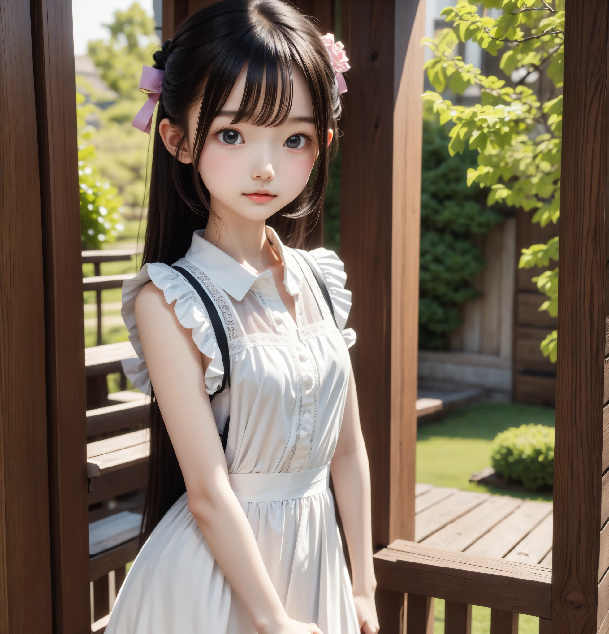 Maid,cute pretty girl,masterpiece,high definition,4k,8k,16k,odango hairstyle,black hair,slender body