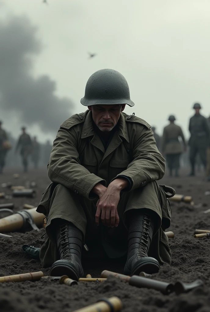 ww1ger,European Front,trench,injured soldier,hopelessness,Grayscale 24-bit,Bloody bandage