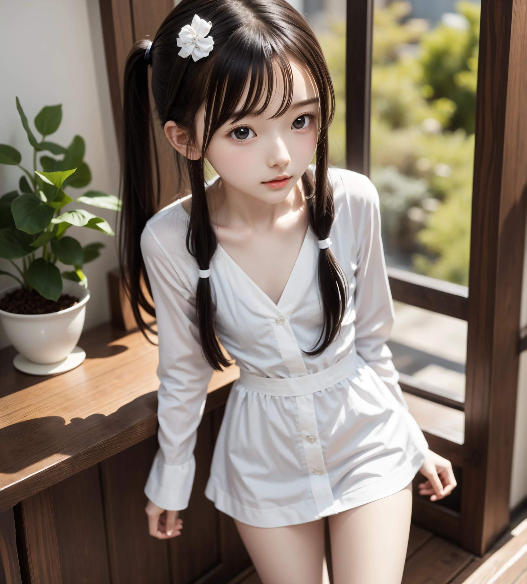 Maid,cute pretty girl,masterpiece,high definition,4k,8k,16k,odango hairstyle,black hair,slender body