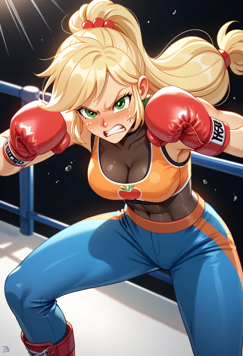 Eqg      Applejack in   boxing fight comic rarity in a bodystocking angry. 