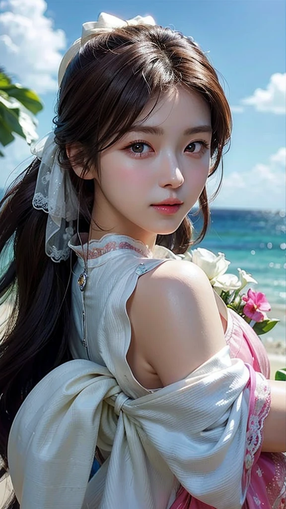 (masterpiece), (top class), (highly detailed), (illustration), (1girl), looking at the viewer, (interview), beautiful detailed eyes, delicate and beautiful face, floating, (high saturation), (shining), blue sky, bright and beautiful face, the skin is young and radiant, fair and radiant, the best appearance, very beautiful, big eyes shine with transparent sky blue light, beautiful and wonderful beautiful girl,