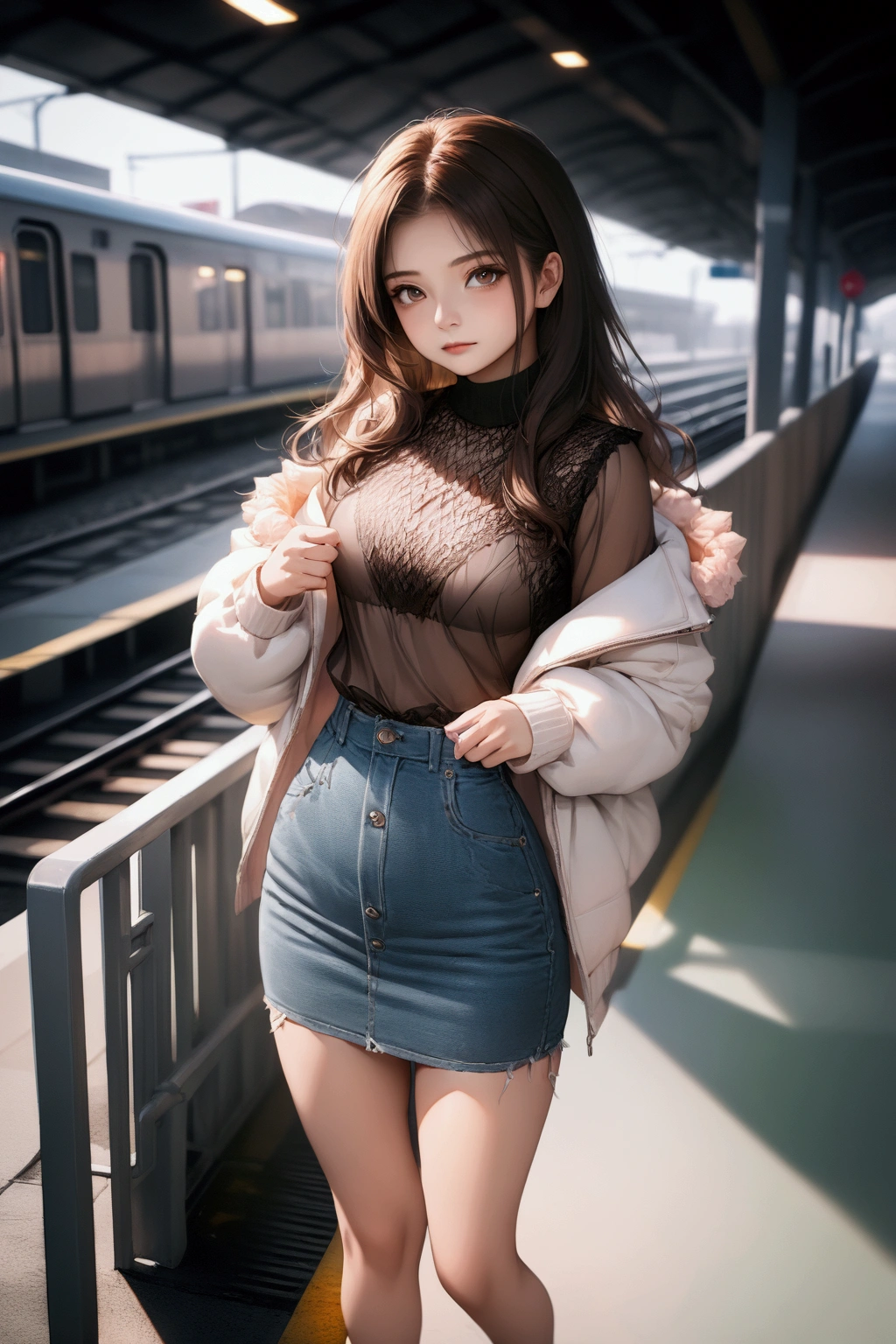 masterpiece, best quality,1girl,young girl,brown eyes,drill hair,happy smile,shiny skin,(nice leg line:1.3),thick thighs,thin waist,huge breasts
BREAK
, Lace-up_crop_top, midi_skirt, knee-high_boots, layered_necklaces, hoop_earrings, bucket_bag,
BREAK
, Skatepark,,crowd,depth of field,looking at viewer,standing,from behind,full body,legsupsexms