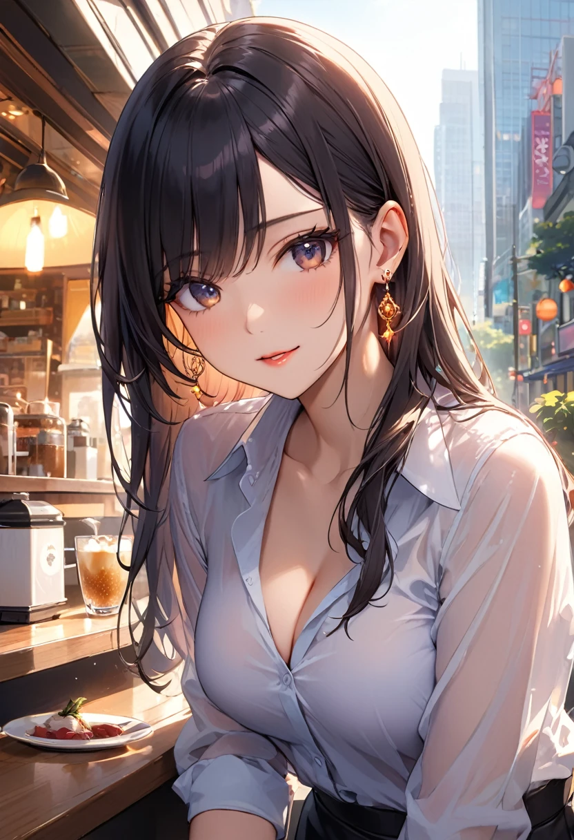 (masterpiece:1.3, Top quality, Ultra-high resolution, Extremely detailed), (Practical, photoPractical:1.4), Nice illustration, Perfect lighting, Natural Lighting, rich and colorful, Depth of Field, ,
Large Breasts:0.8, Attractive thighs),
masterpiece,best quality,1girl,独奏,black hair,long hair,blue eyes,sad,shouting,tears,(drunk,blush),sitting,drinking,((Mature sexy body)),Black stockings,holding mug,counter,pub,