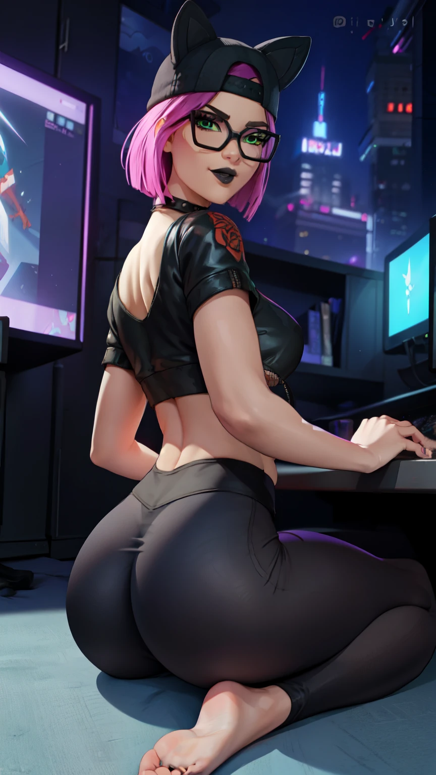 looking back at the viewer, gaming, alto detallado,Extremadamente detallado, Ojos finos, sonrisa seductora, calzones , pene dentro de su Vagina, 